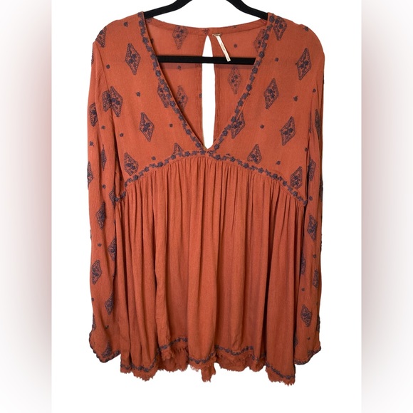 Free People | Medium Orange Rustic Diamond Embroidered Dress - Picture 3 of 8